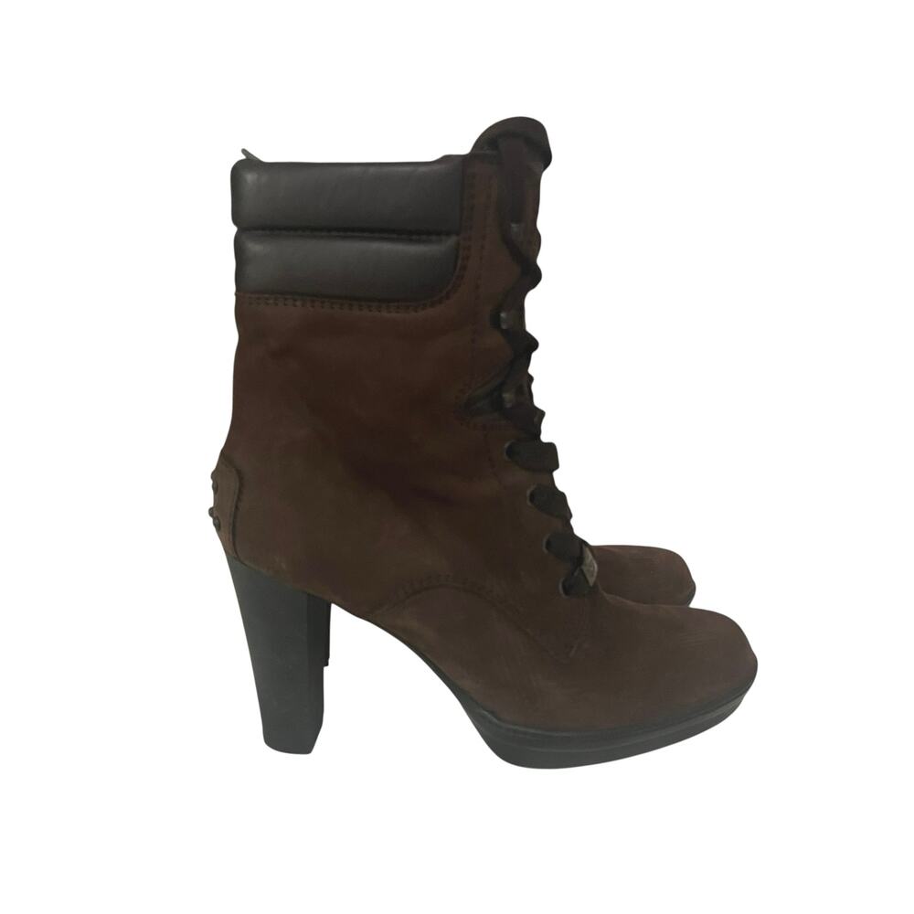 Tod's Aspen Penny Lu Lace Up Heeled Brown Boots Size 36.5